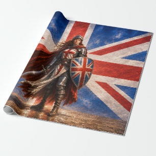 Britannia-krijger met Union Jack-schild Cadeaupapier