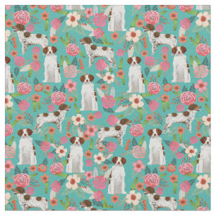 britans spaniel dog  florals turquoise stof
