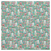 britans spaniel dog florals turquoise stof (Swatch)