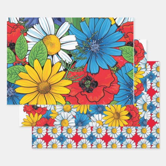 Brite Floral Wrapping Paper Flat Sheet Set 3 (Set)