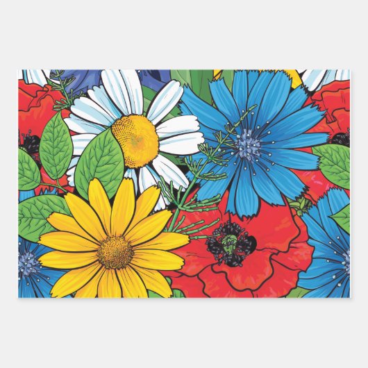 Brite Floral Wrapping Paper Flat Sheet Set 3 (Voorkant)