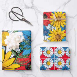Brite Floral Wrapping Paper Flat Sheet Set 3
