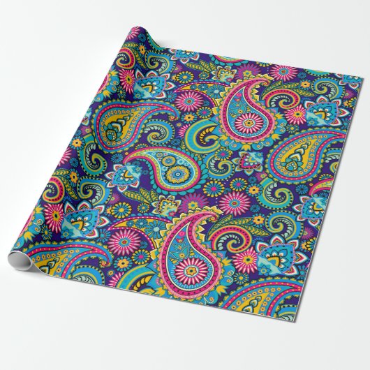 Brite Muti-kleurige Paisley Cadeaupapier (Uitgerold)