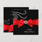 Brithday Glitter Red Diamond Bow Black 4 Kaart (Voorkant / Achterkant)
