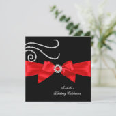 Brithday Glitter Red Diamond Bow Black 4 Kaart (Staand voorkant)