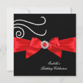 Brithday Glitter Red Diamond Bow Black 4 Kaart (Voorkant)