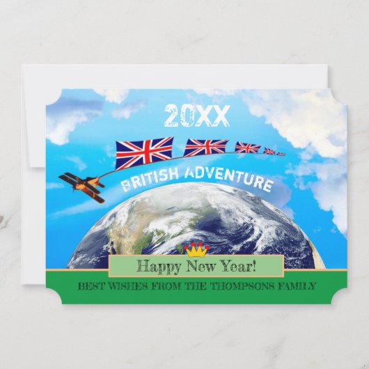 British Adventure, Happy New Year Card, Earth Feestdagenkaart (Voorkant)