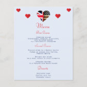 British American Flag Hearts Romantic Wedding Menu (Voorkant)