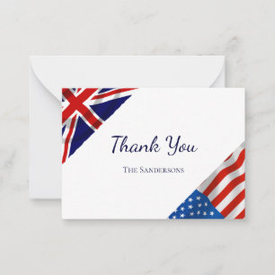 British American Flags Wedding Bedankt Notitiekaartje