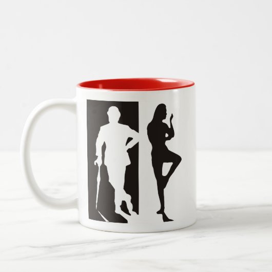 British Avengers black and white silhouette Tweekleurige Koffiemok (Links)