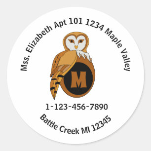 British Barn Owl Emergency Contact Informatie Sleu Ronde Sticker