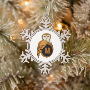 British Barn Owl Moeder Nesting on a Monogram Egg Tin Sneeuwvlok Ornament