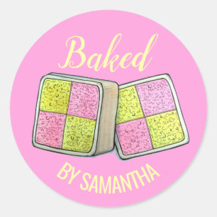 British Battenberg Marzipan Sponge Cake Bakery Ronde Sticker