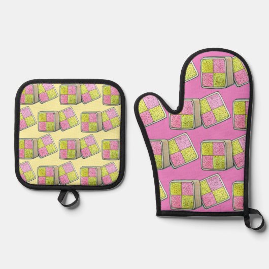 British Battenberg Marzipan Sponge Cake UK Food Ovenwant & Pannenlap Set (Voorkant)