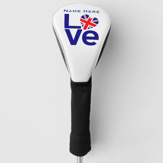 British Blue LIEFDE Gepersonaliseerde naam Golfheadcover (Voorkant)