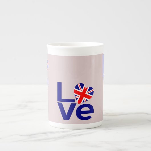 British Blue LOVE Verenigd Koninkrijk Flag Heart Porselein Kop (Voorkant)