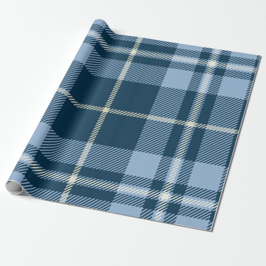 British Blue Tartan Christmas Cadeaupapier (Uitgerold)