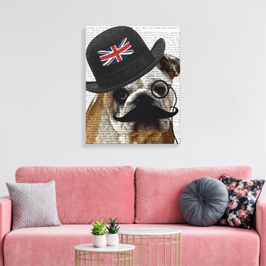 British Bulldog en Bowler Pet Canvas Afdruk (Insitu (Woonkamer))