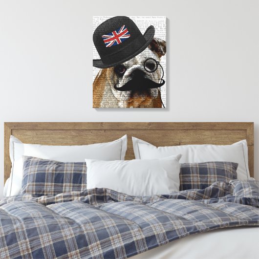 British Bulldog en Bowler Pet Canvas Afdruk (Insitu (Slaapkamer))