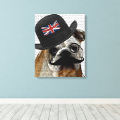 British Bulldog en Bowler Pet Canvas Afdruk (Insitu (Houten vloer))