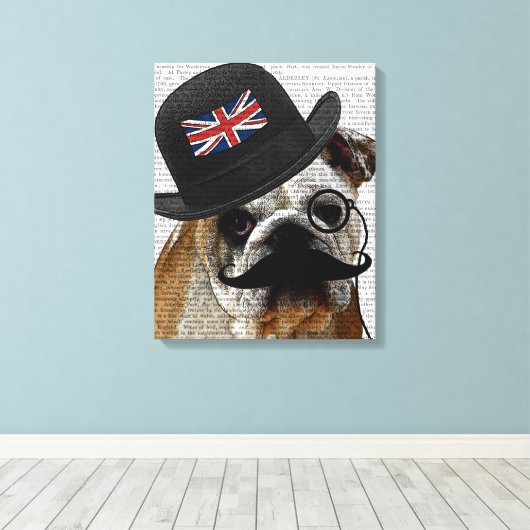 British Bulldog en Bowler Pet Canvas Afdruk (Insitu (Houten vloer))