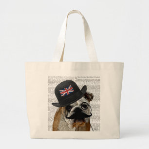 British Bulldog en Bowler Pet Grote Tote Bag