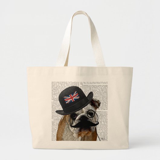 British Bulldog en Bowler Pet Grote Tote Bag (Voorkant)