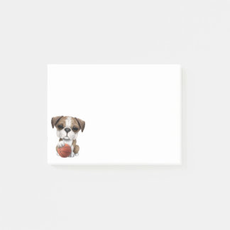 British Bulldog puppy play met honkbal Post-it® Notes