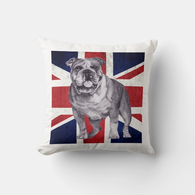British Bulldog Union Jack Cushion by Tracy Stone Kussen (Voorkant)