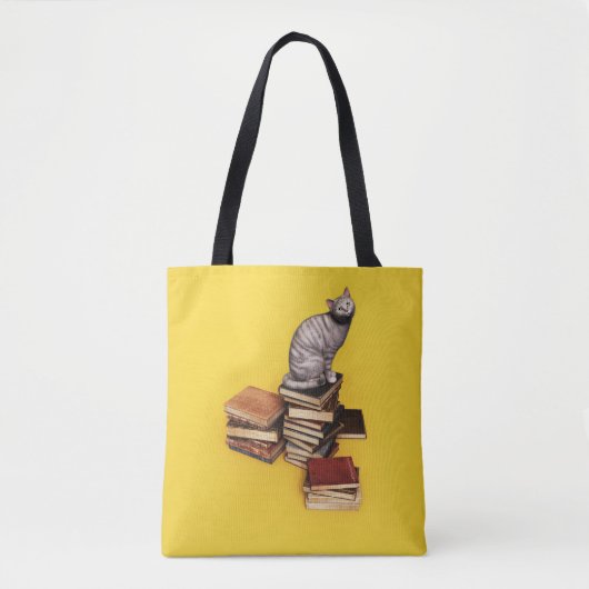 British Cat on a stack of books Tote Bag (Voorkant)