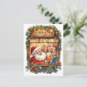 British Christmas Card with Santa Claus at Pub Feestdagenkaart (Staand voorkant)