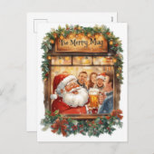 British Christmas Card with Santa Claus at Pub Feestdagenkaart (Voorkant / Achterkant)