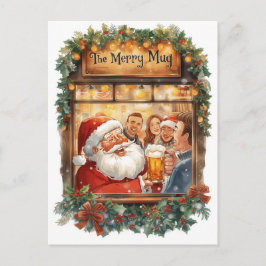 British Christmas Card with Santa Claus at Pub Feestdagenkaart