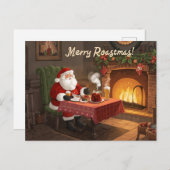 British Christmas Card with Santa Claus at Pub Feestdagenkaart (Voorkant / Achterkant)