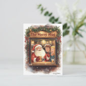 British Christmas Card with Santa Claus at Pub Feestdagenkaart (Staand voorkant)