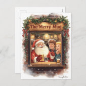 British Christmas Card with Santa Claus at Pub Feestdagenkaart (Voorkant / Achterkant)