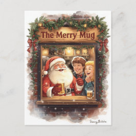 British Christmas Card with Santa Claus at Pub Feestdagenkaart