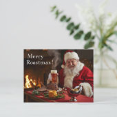British Christmas Card with Santa Claus at Pub Feestdagenkaart (Staand voorkant)