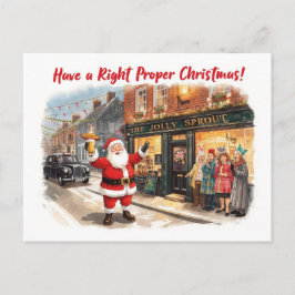 British Christmas Card with Santa Claus at Pub Feestdagenkaart