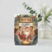 British Christmas Card with Santa Claus at Pub Feestdagenkaart (Staand voorkant)