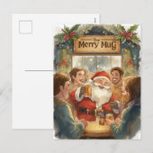 British Christmas Card with Santa Claus at Pub Feestdagenkaart (Voorkant / Achterkant)