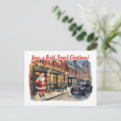 British Christmas Card with Santa Claus at Pub Feestdagenkaart (Staand voorkant)