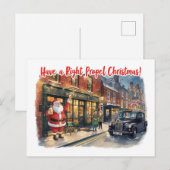 British Christmas Card with Santa Claus at Pub Feestdagenkaart (Voorkant / Achterkant)
