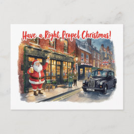 British Christmas Card with Santa Claus at Pub Feestdagenkaart