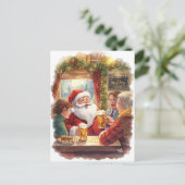 British Christmas Card with Santa Claus at Pub Feestdagenkaart (Staand voorkant)