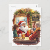 British Christmas Card with Santa Claus at Pub Feestdagenkaart (Voorkant / Achterkant)