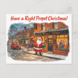 British Christmas Card with Santa Claus at Pub Feestdagenkaart