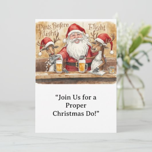 British Christmas Party Reindeer Bartender Kaart (Staand voorkant)