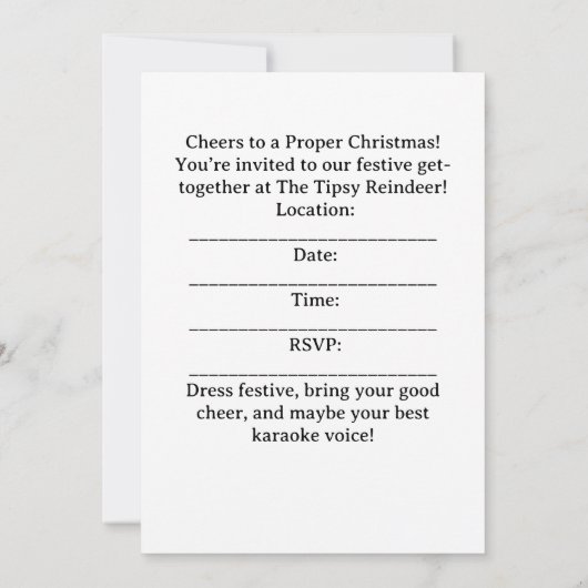 British Christmas Party Reindeer Bartender Kaart (Achterkant)
