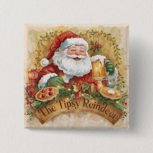 British Christmas Party  Santa in the Pub Vierkante Button 5,1 Cm (Voorkant)